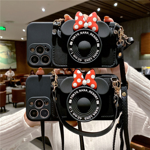 卡通相机米妮零钱包斜跨手机壳