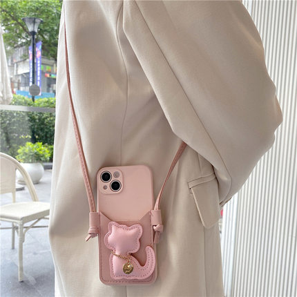 皮纹猫咪卡包适用苹果17promax手机壳iphone15保护套13苹果16pro斜挎背带14插卡11硅胶xr防摔15pro创意12女款