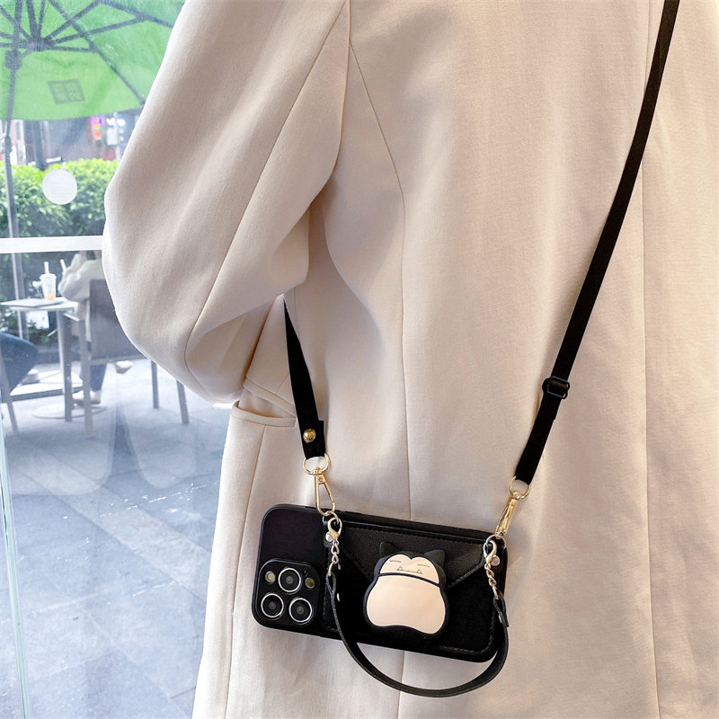 黑色卡比兽零钱包适用opporeno15手机壳reno14/13/12pro保护套reno11可背带findx9斜挎reno10女款A3x/A5/A6软