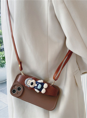 棕色狗狗腕带适用opporeno15手机壳reno14/13/12pro新款reno11全包reno10硅胶findx9/8斜挎A6挂绳A5/A3防摔套