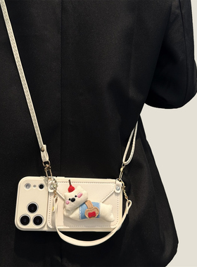 董白樱桃小熊卡包适用opporeno15手机壳reno14/13/12pro背带斜挎reno11挂绳findx9/8全包A58软A3硅胶A6防摔套