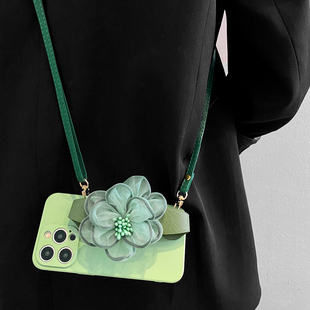 绿色纱花腕带适用vivox200s手机壳x100pro斜挎挂绳x90/x80甜美s20/s19/s18/s17高级感s30小众y78防摔iqoo12女