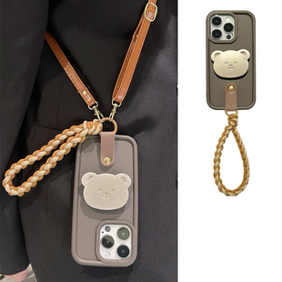 8s斜跨A6挂绳A5 美拉德风小熊支架适用opporeno14手机壳reno13新款 10pro保护套findx9 A3x防摔软壳 reno12