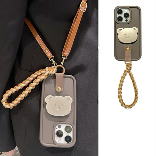 美拉德棕小熊支架手机壳带挂绳