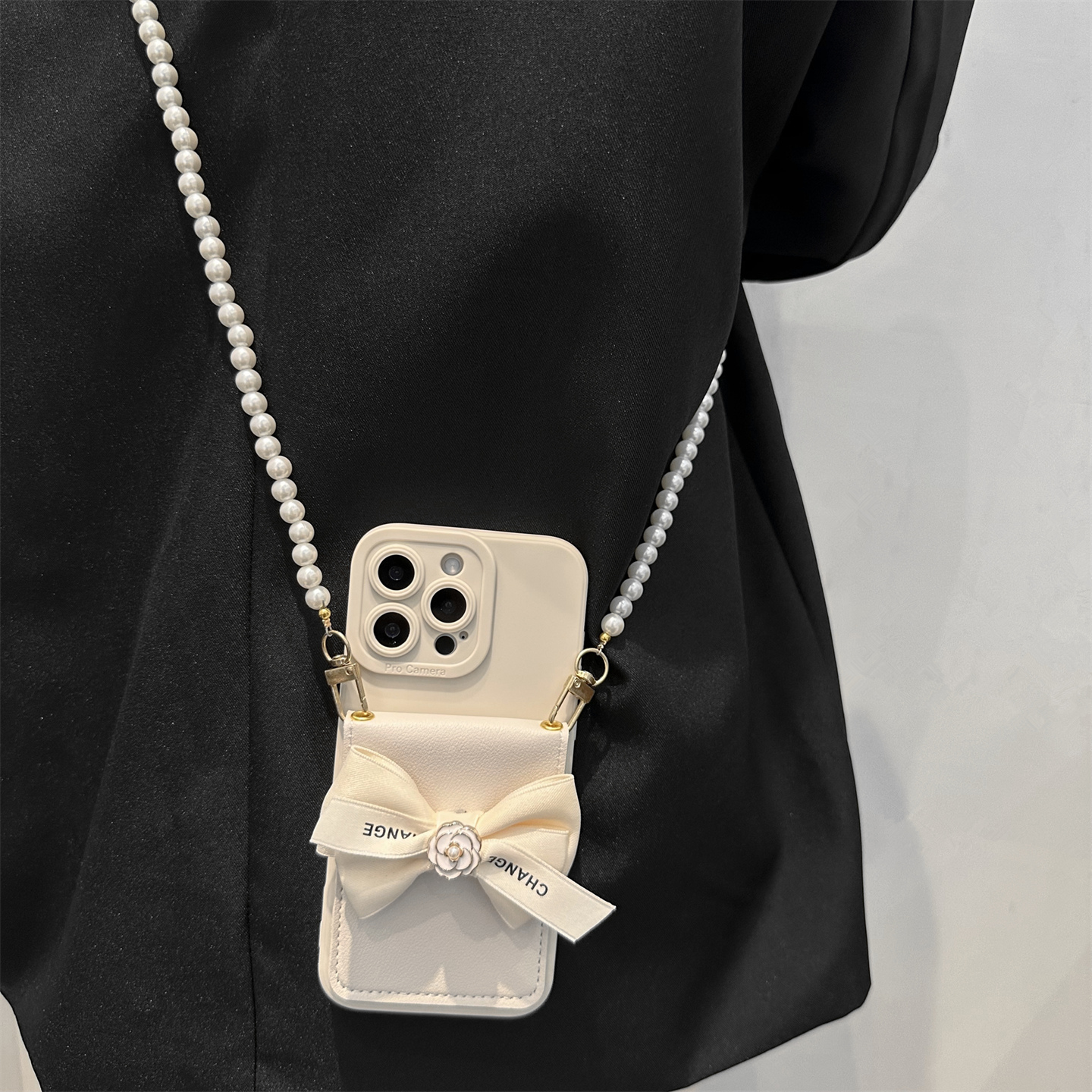 轻奢蝴蝶结卡包手机壳斜跨挂绳