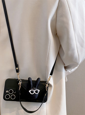 韩夏 黑色墨镜兔零钱包适用opporeno15手机壳reno14/13/12pro保护套reno11硅胶reno10防摔findx9斜挎A6/A5x女