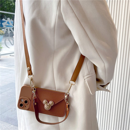 棕色小香风米妮零钱包斜跨手机壳