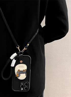 黑底皮纹支架腊肠狗适用华为pura80pro手机壳pura70pro新款p60女mate70斜跨mate60pro手提nova14/13/12防摔套