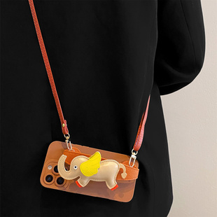 8女A6全包A3x防摔 12pro保护套reno11斜挎reno10背带findx9 奶咖色小飞象腕带适用opporeno15手机壳reno14