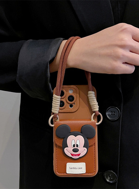 日韩卡通米奇米妮零钱卡包适用opporeno15手机壳reno13/12/11pro新款reno14斜跨reno10女findx9/8全包A5/A6套