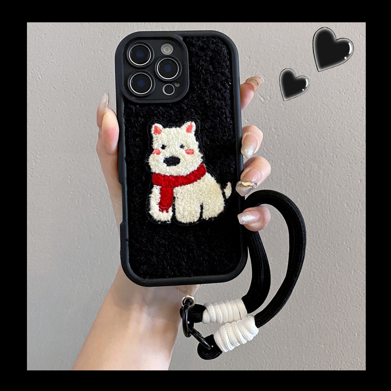 围巾刺绣小狗卡通手机壳全包防摔