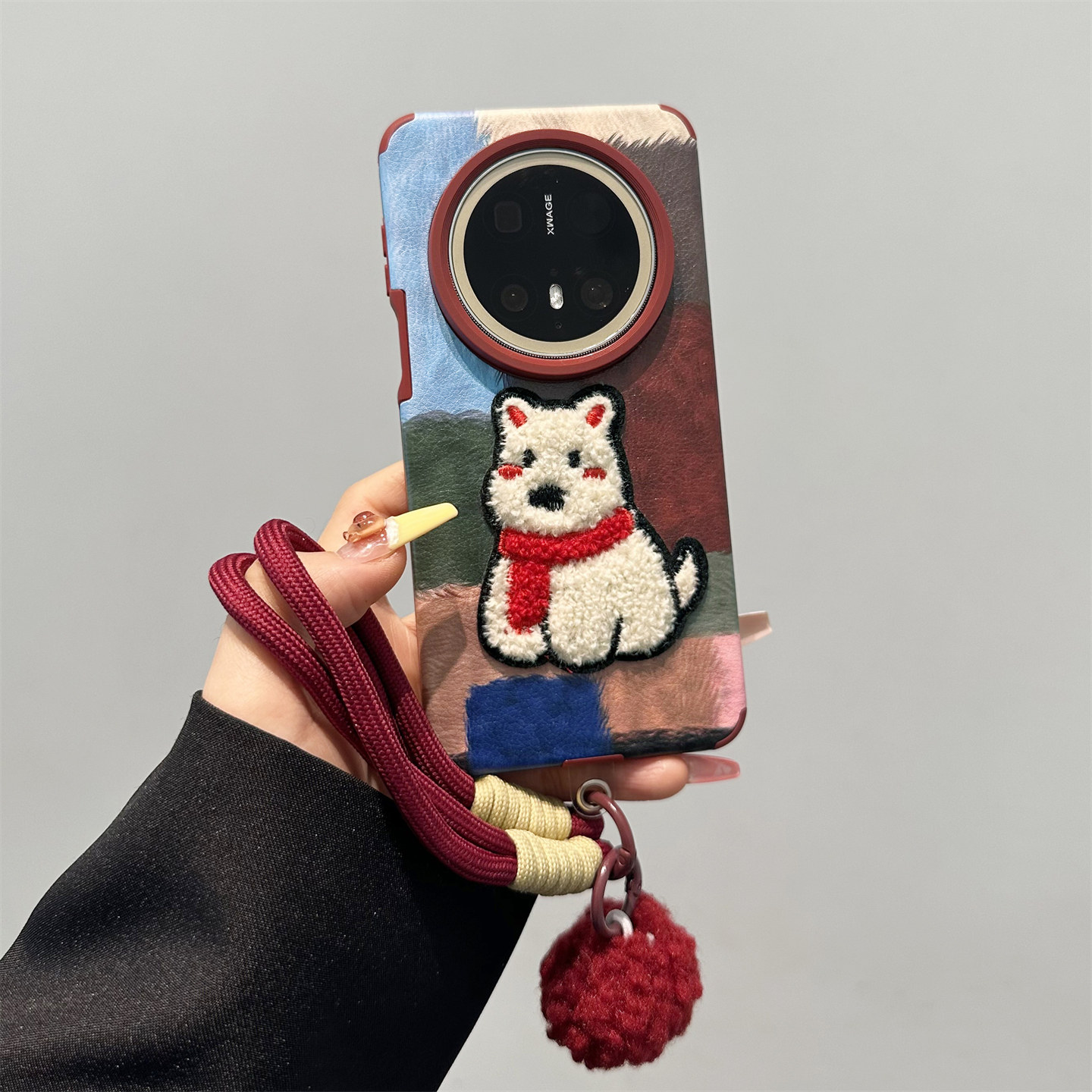 彩色涂鸦方块围巾小狗适用华为mate80promax手机壳mate70/60/50pro新款pura80手提pura70pro+可爱小众p60男女