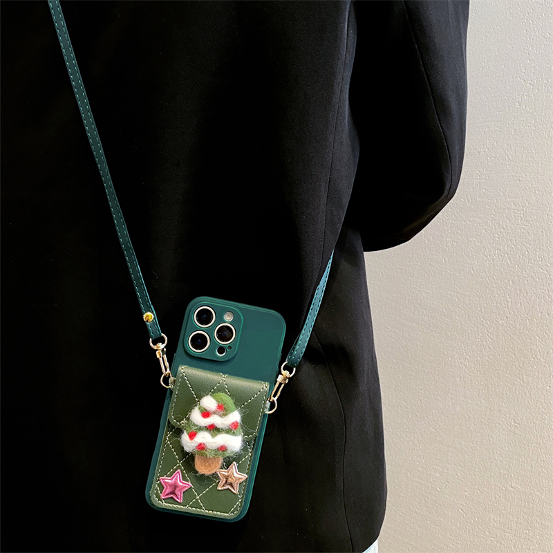 圣诞树卡包挂绳全包防摔手机壳