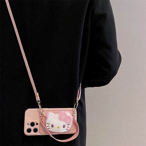 卡通毛绒猫咪零钱包斜跨手机壳