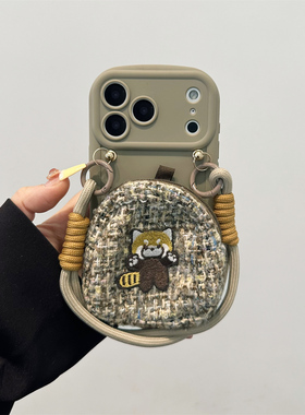 卡其毛呢柯基包包适用苹果16promax手机壳腕带iphone17pro保护套ip15斜跨13挂绳14plus卡通女11/12全包xs防摔