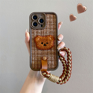 小香风绒布卡其毛绒熊适用荣耀500手机壳400/300/200pro新款100腕带magic8/7可爱90个性80全包70/60/50防摔套