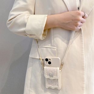 轻奢水钻蝴蝶卡包适用苹果16promax手机壳iphone17pro斜挎15promax背带绳13创意14plus女12高级感11/xs保护套