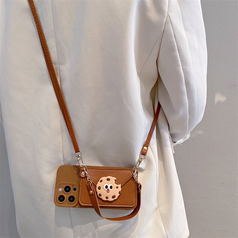 棕色饼干硅胶零钱包斜跨手机壳