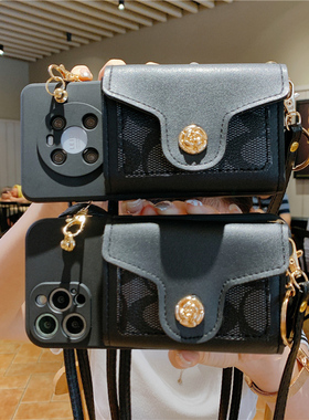 黑色驳花零钱包适用vivox300pro手机壳x200s斜挎x100/x90挂绳s50创意s30/s20/s19/s18/s17全包防摔y500保护套