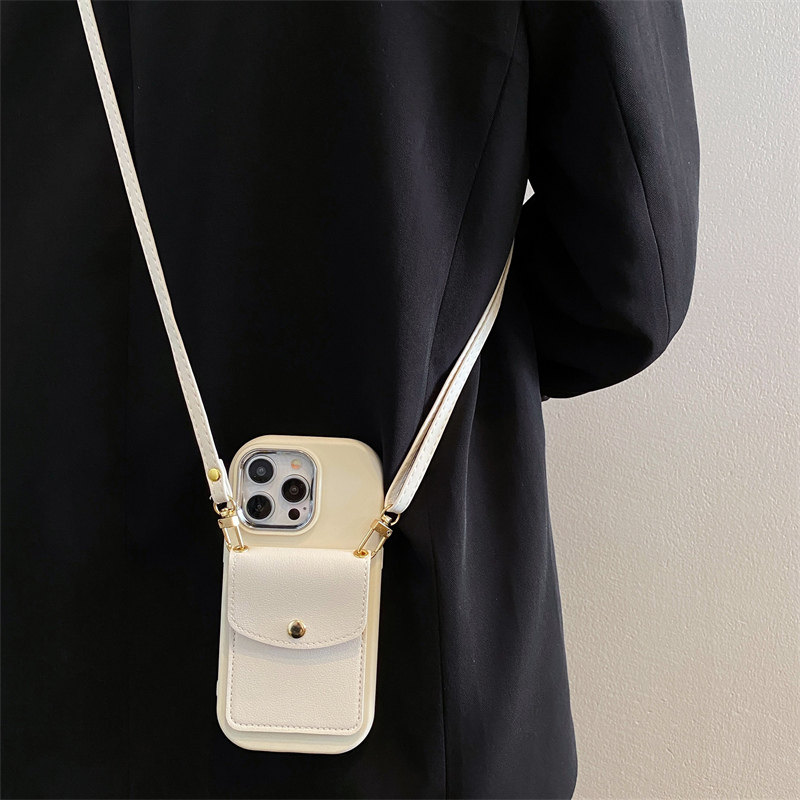 ins风极简皮质卡包适用苹果16promax手机壳iphone17promax新款13女12高级感11挂绳14plus斜挎背带15pro保护套