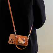 棕色毛绒猫咪零钱包适用荣耀500手机壳400 x50保护套 x60 300pro秋冬magic8 7卡通200女100斜挎挂绳90全包x70