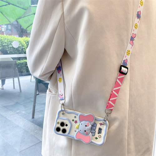 蓝色小飞象支架斜跨手机壳