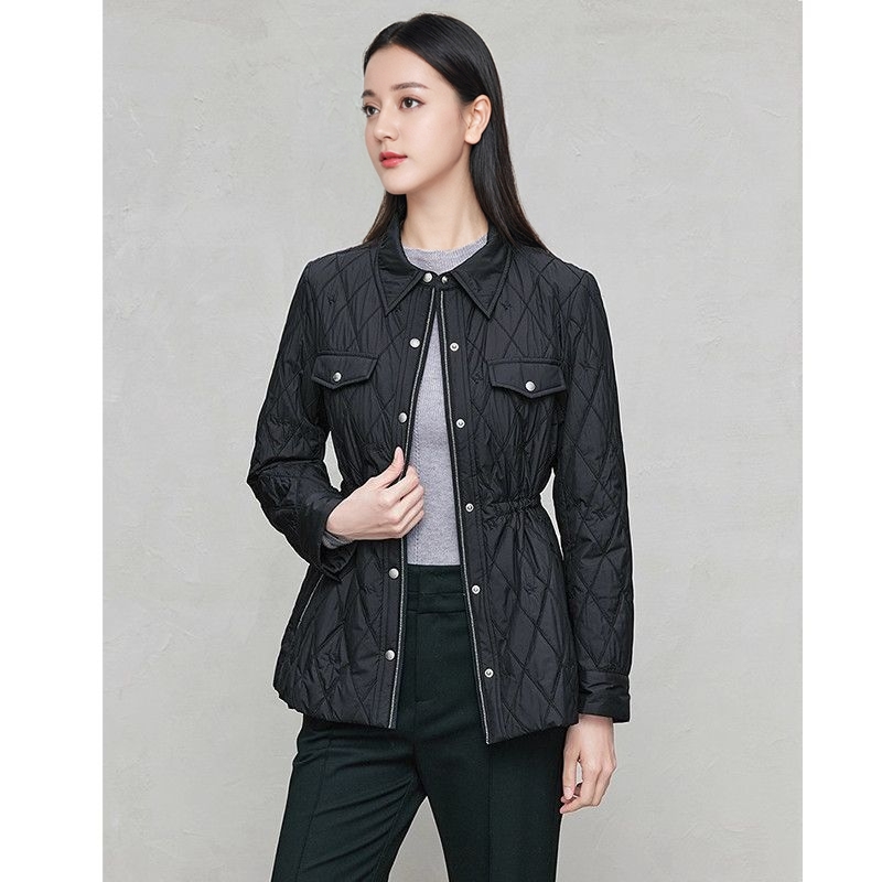 抽绳显瘦菱格保暖黑色外套女