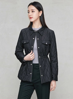 欧货棉衣棉服2025年秋冬季新款简约抽绳显瘦菱格保暖黑色外套女