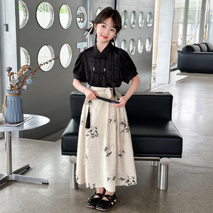 女童汉服马面裙夏季套装2024新款女孩新中式衬衫中国风古装演出服