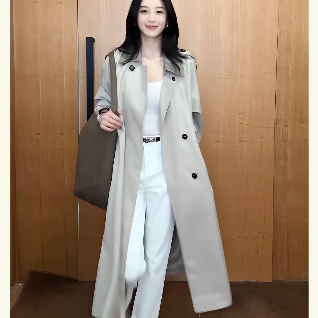慵懒风衣外套2026春秋新款显瘦中长款韩系大衣英伦正肩风衣