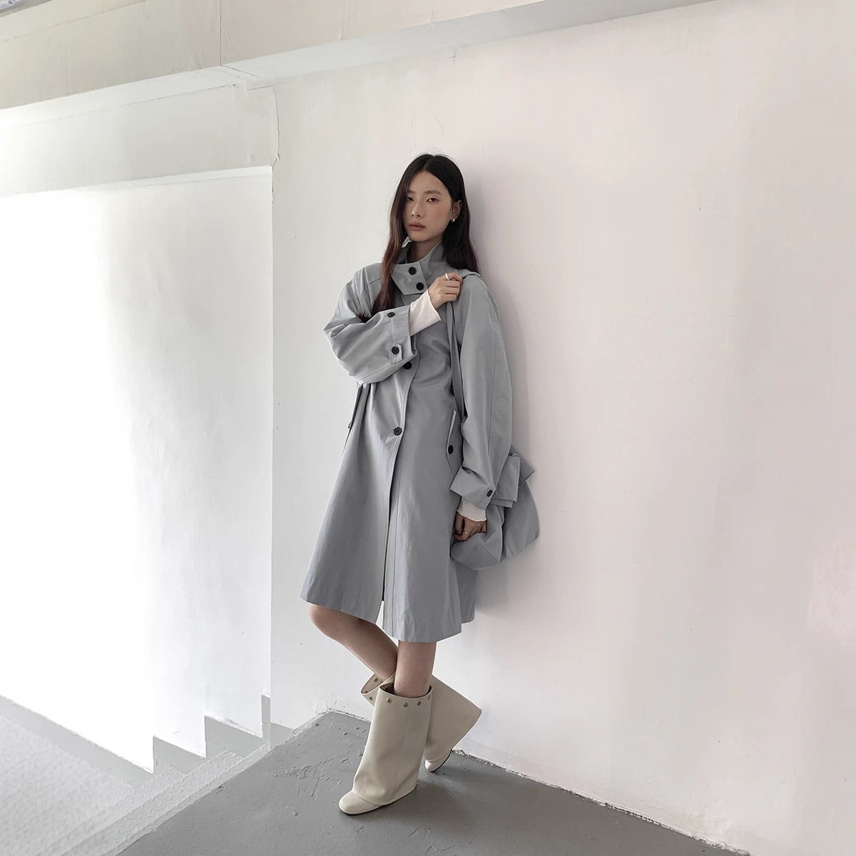 爱与南希十三行极简秋韩风含斜挎包气质通勤中长风衣外套女02894