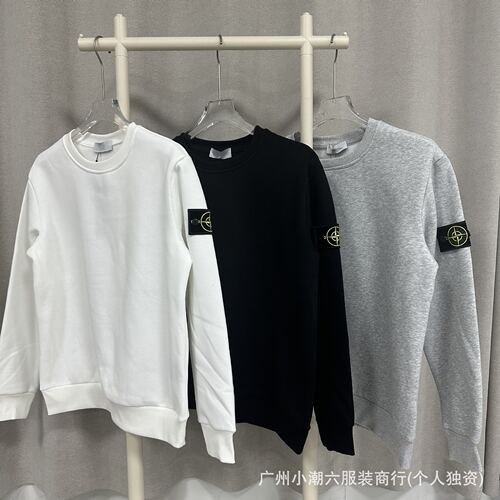 跨境STONE石头纯色ins罗盘徽章基础款套头机能休闲男女圆领卫衣岛