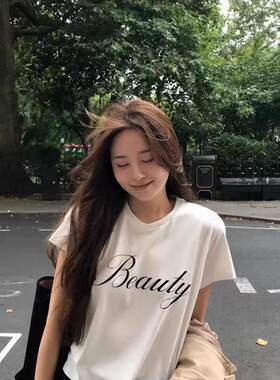 现货2026春季新款韩国东大门OU*CE宽松圆领字母印花短袖T恤上衣女