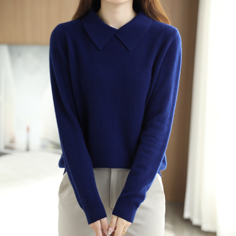 BASE SHIRT WOMENS AUTUMN AND WINTER NEW LOOSE DOLL COLLAR PLUS SIZE WOMENS WOOL SWEATER WOMENS 100 PURE WOOL KNITTED SWEATER