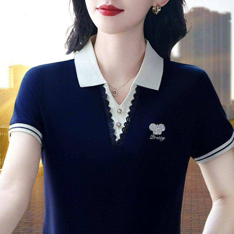 薄款中年女士短袖polo衫2026新款t恤女夏季妈妈休闲翻领夏装上衣