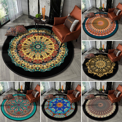 Ethnic style mandala round crysta velvet carpet printing mat