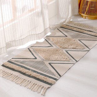 bedside photo Nordic rug fringe blanket braided linen cotton