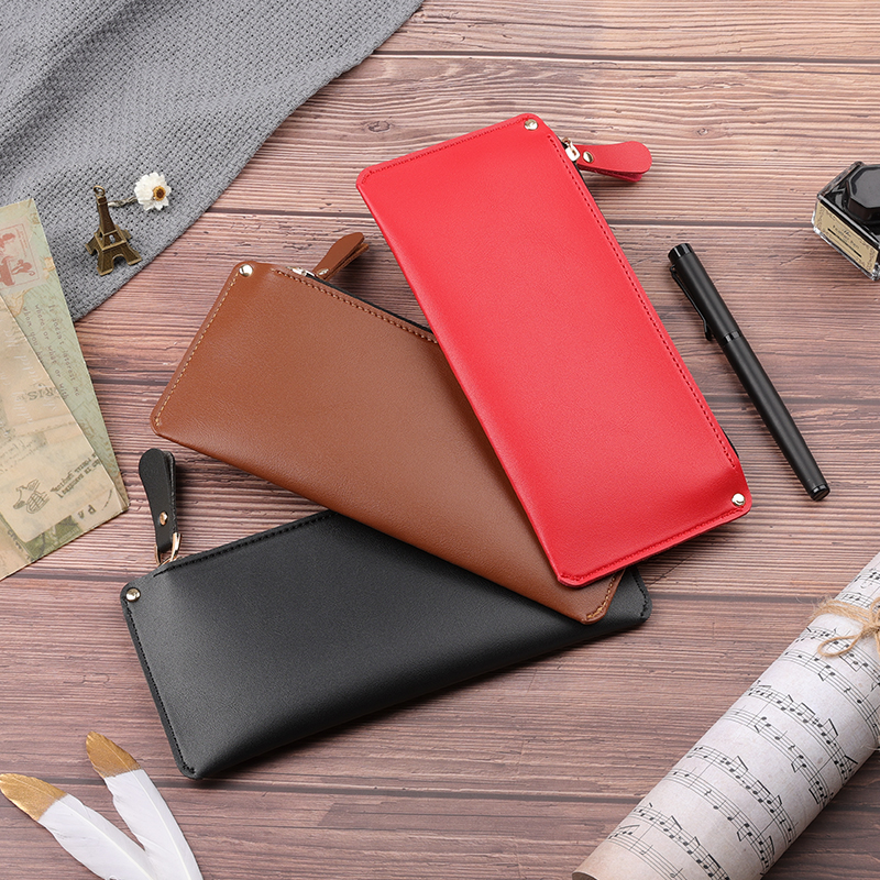 勤得利皮质笔袋钢笔签字笔袋签字笔皮文具学生简约商务便携笔袋创意个性潮流随身小巧便携袋定制可印logo