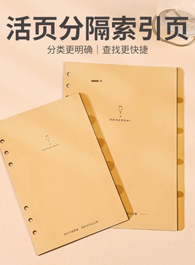 活页笔记本子分隔页分页纸a5pp材质彩色b5索引卡活页本网格替芯线圈分页文件夹隔页纸分类标签隔页板分割目录