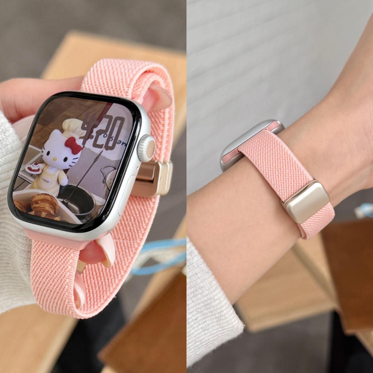 【秋冬新款】适用苹果applewatch11手表编织磁吸手表带S10/4/3/2女款透气9876se弹力回环磁吸ultra3尼龙创意