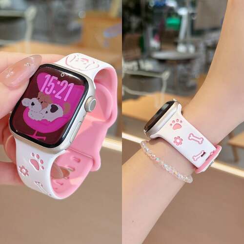 适用iwatch11表带S10运动硅胶S8新款s9适用SE3苹果Applewatch10/9/8/76/5代手表高级S7女款Ultra双色镭雕腕带