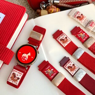【迎新春】适用oppowatchx2mini表带OPPOWatchS尼龙马年磁吸磁吸4Pro女款oppowatchx2智能编织红色新年新款