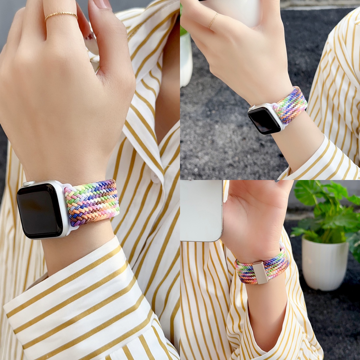 适用苹果S10手表S9表带applewatch8代编织iwatch10新款7磁吸S7弹力SE腕带S6高级5男女款42mm运动智能配件潮