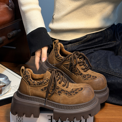 圆头德比鞋小个子增高加绒乐福鞋