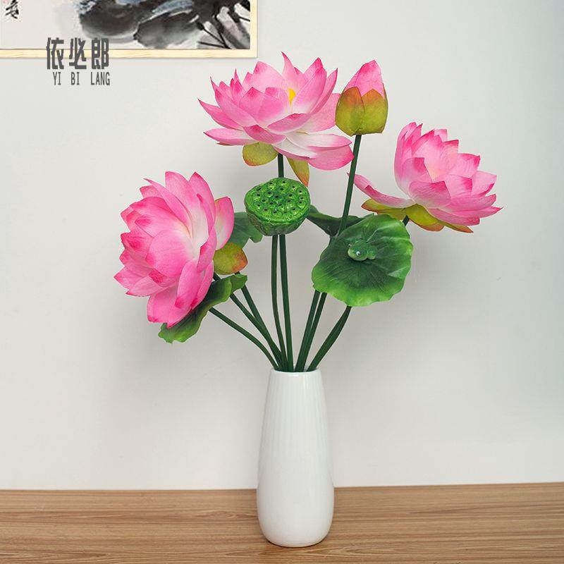 彷真荷花莲花供佛用品佛前供花观音花寺庙供花塑料假花绢花装饰花