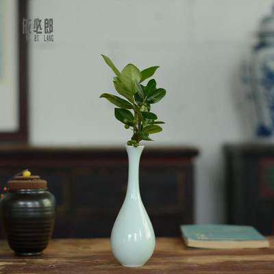 玉净瓶茶道花插花器家居新中式摆件陶瓷小花瓶观音瓶供佛禅意花瓶