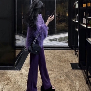 气质慵懒宽松显瘦韩版毛衣女套头温柔紫色毛衣