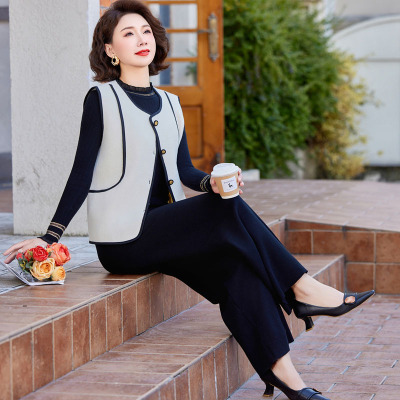 贵夫人马甲开衫三件套妈妈春装