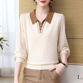 妈妈夏装 T恤洋气高贵小衫 套装 时尚 中老年女春秋长袖 冰丝针织上衣