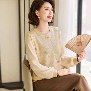 纱袖 薄款 小衫 40岁50中老年女装 妈妈春季 春秋气质打底衫 洋气针织衫